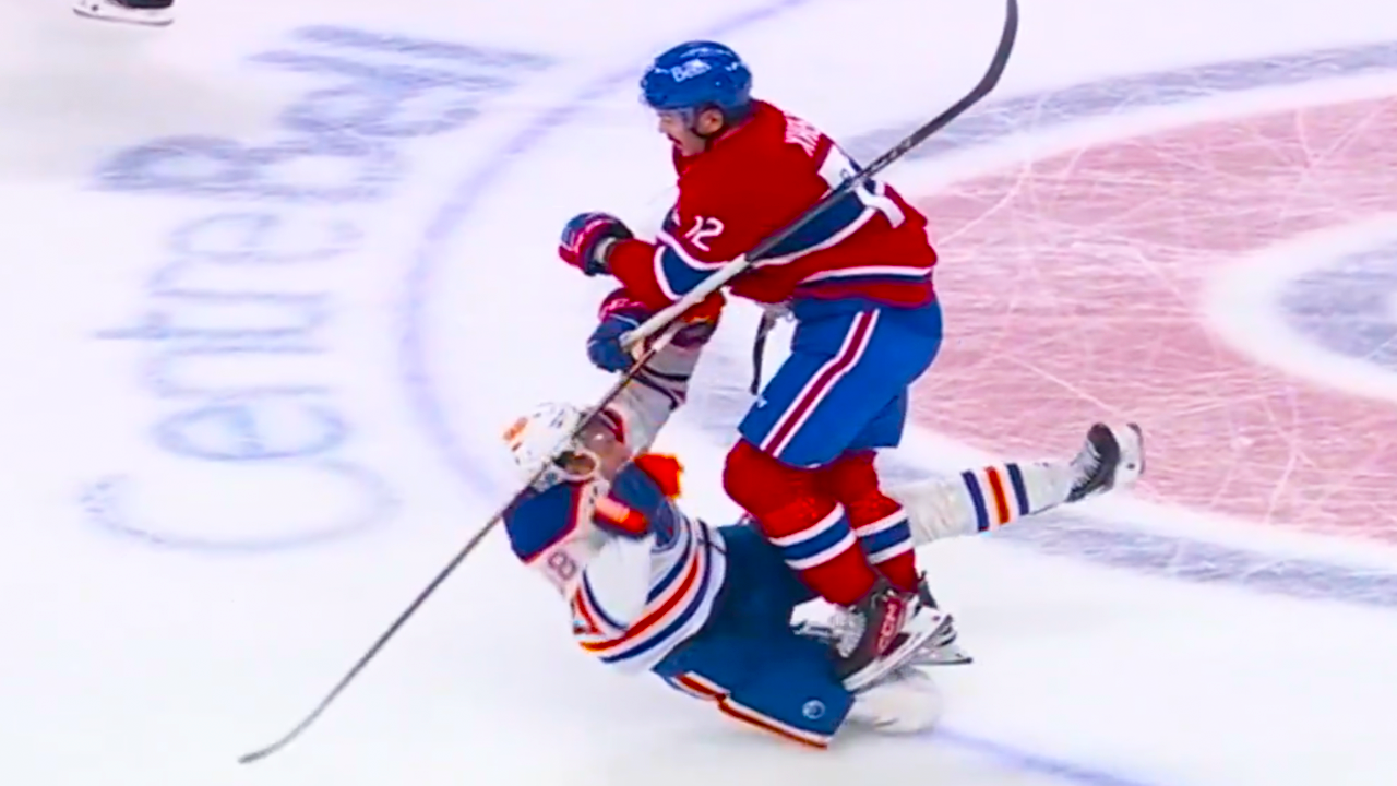 Arber Xhekaj Hit on Zach Hyman | Montreal Canadiens vs Edmonton Oilers 2024 NHL Highlights