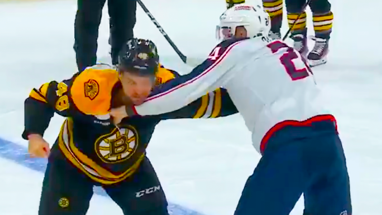 Jeffrey Viel Mathieu Olivier Fight | Columbus Blue Jackets vs Boston Bruins 2024 NHL Highlights
