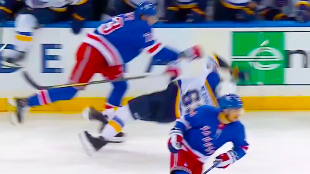 Matt Rempe Hit on Jake Neighbours Roughing Call | New York Rangers vs St Louis Blues 2024 NHL Highlights