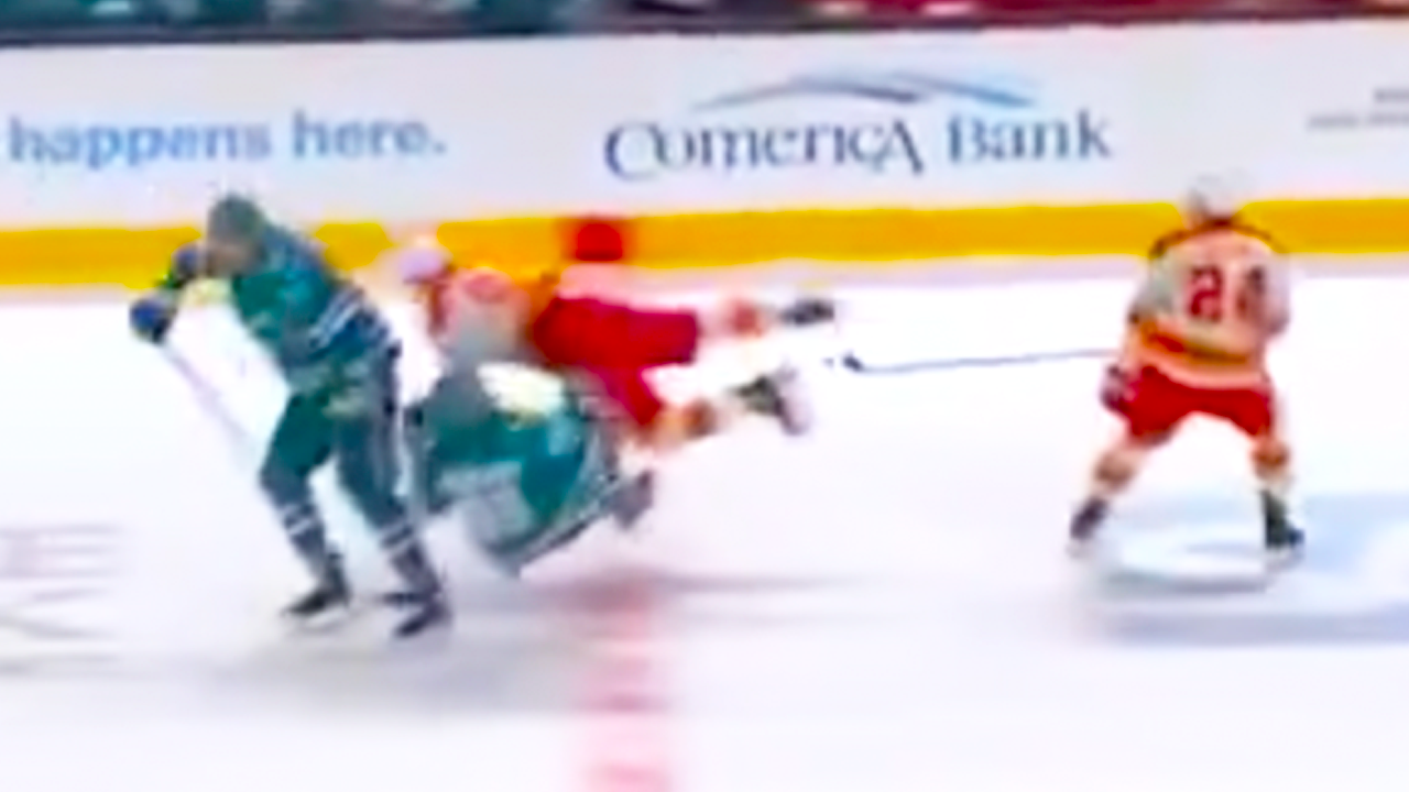 Brayden Pachal Hit on Carl Grundstrom | Calgary Flames vs San Jose Sharks 2024 NHL Highlights