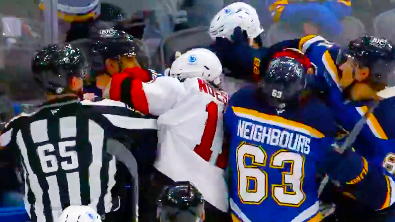 Jonas Siegenthaler, Jake Neighbours, Brayden Schenn, Stefan Noesen Fight | St Louis Blues vs New Jersey Devils Highlights