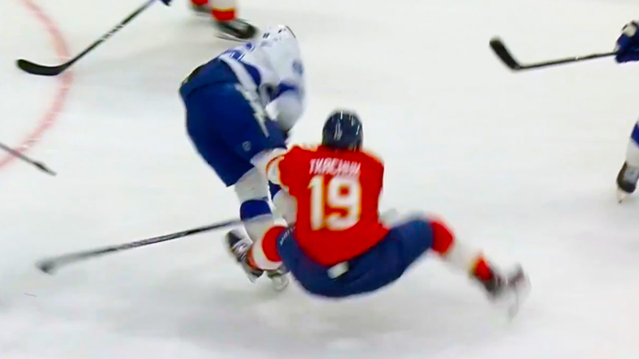 Matthew Tkachuk Injury From Knee on Knee Collision with Nikita Kucherov | Lightning vs Panthers 2024