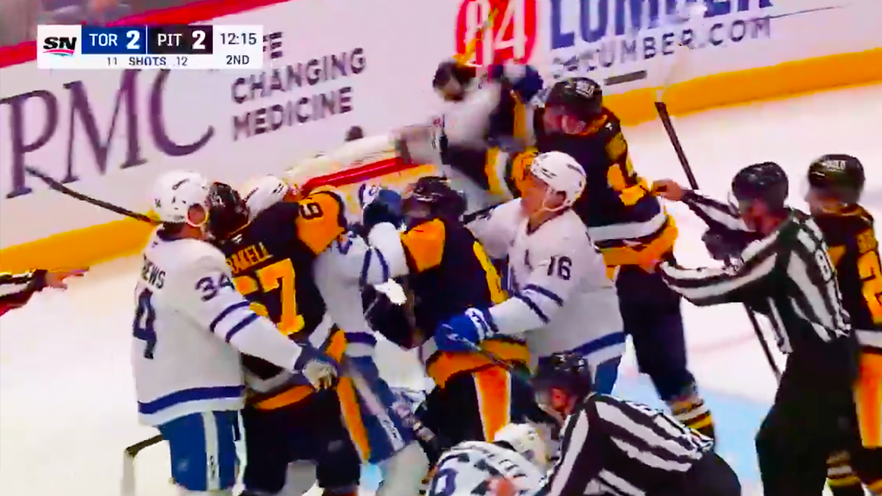 Max Pacioretty, Kevin Hayes, Oliver Ekman Larsson Kris LeTang Fight | Toronto Maple Leafs vs Pittsburgh Penguins Highlights
