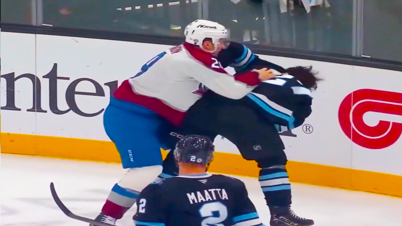 Nathan MacKinnon Barrett Hayton Fight | Colorado Avalanche vs Utah Hockey Club 2024 NHL Highlights