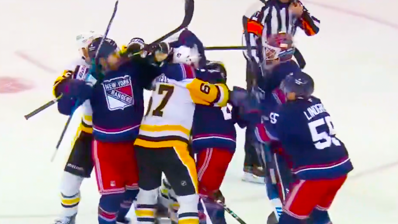 Rickard Rakell Trips Igor Shesterkin, Adam Fox Sidney Crosby, Ryan Lindgren Fight | New York Rangers vs Pittsburgh Penguins