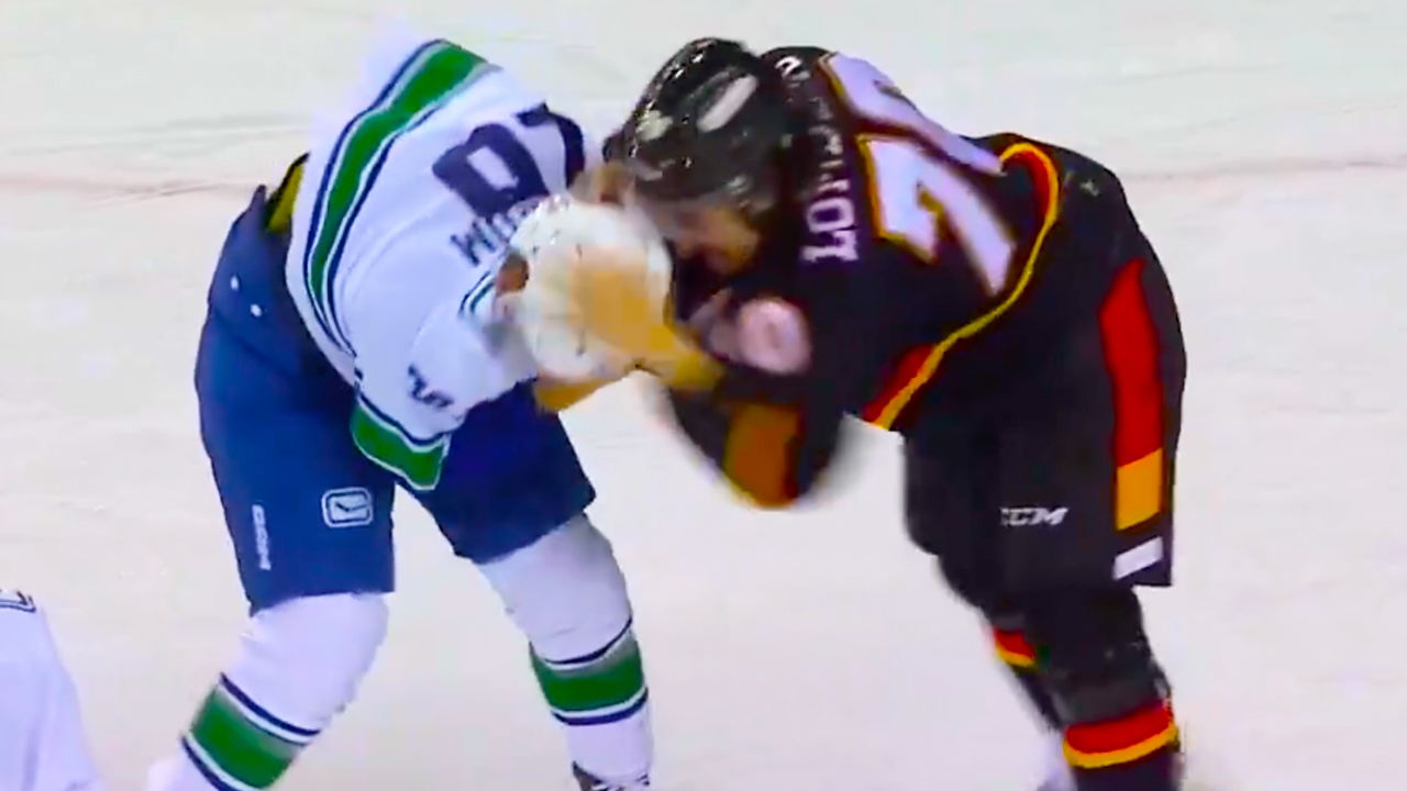 Ryan Lomberg Erik Brannstrom Fight | Vancouver Canucks vs Calgary Flames 2024 NHL Highlights