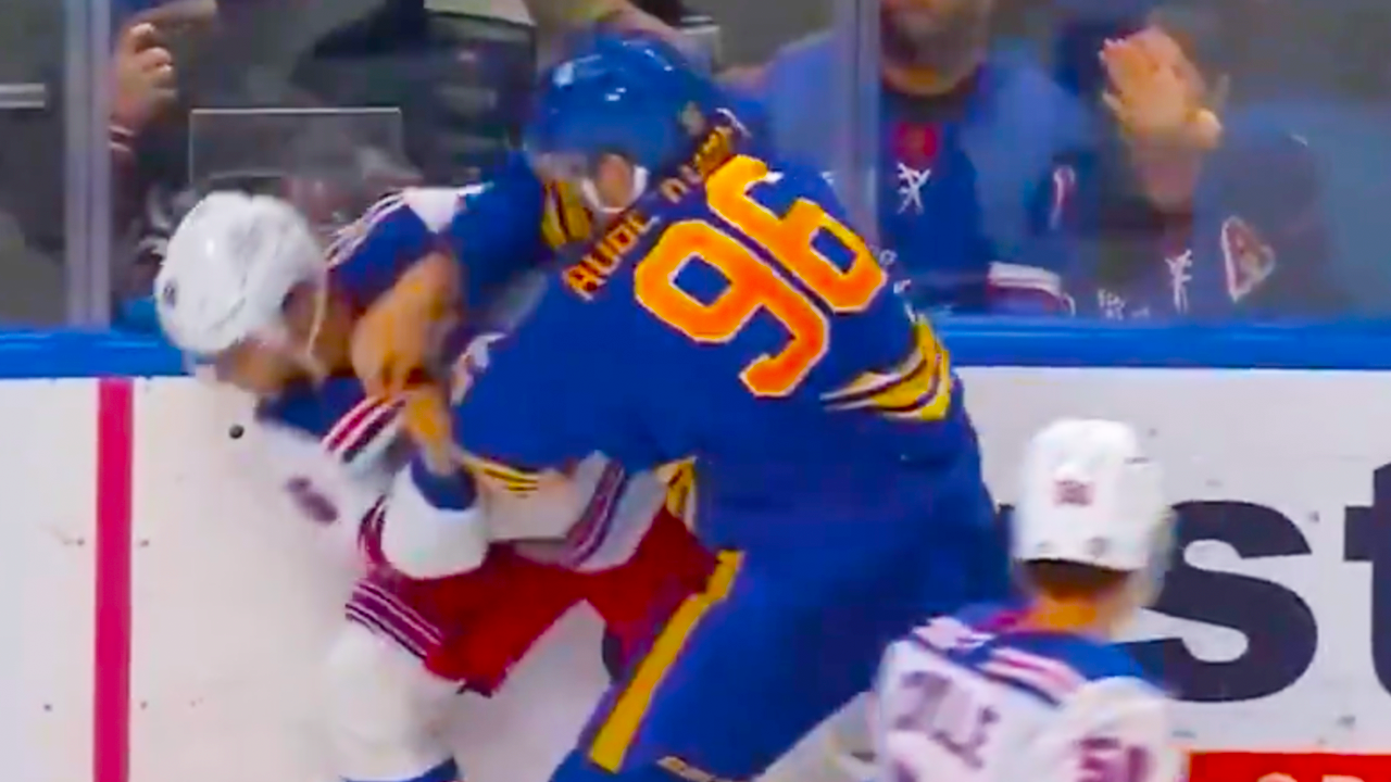 Vincent Trocheck Nicolas Aube-Kubel Fight After Big Hit | New York Rangers vs Buffalo Sabres Highlights