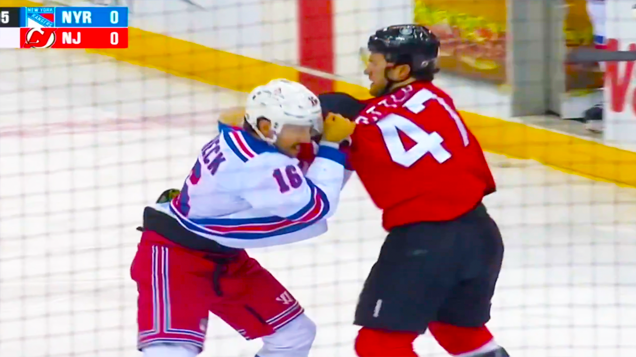 Vincent Trocheck Paul Cotter Fight | New York Rangers vs New Jersey Devils 2024 NHL Highlights