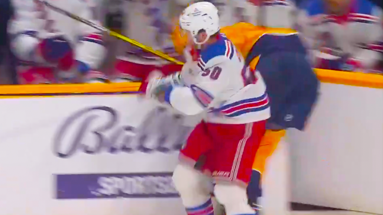 Will Cuylle Hit on Michael McCarron Into Bench Door | New York Rangers vs Nashville Predators 2024 NHL Highlights