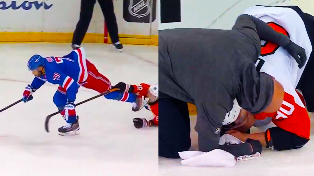 Anthony Richard takes a skate blade to face from K’Andre Miller | New York Rangers vs Philadelphia Flyers 2025 NHL Highlights