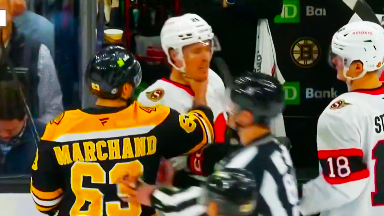 Brad Marchand grabs Nick Cousins by the throat | Boston Bruins vs Ottawa Senators 2025 NHL Highlights