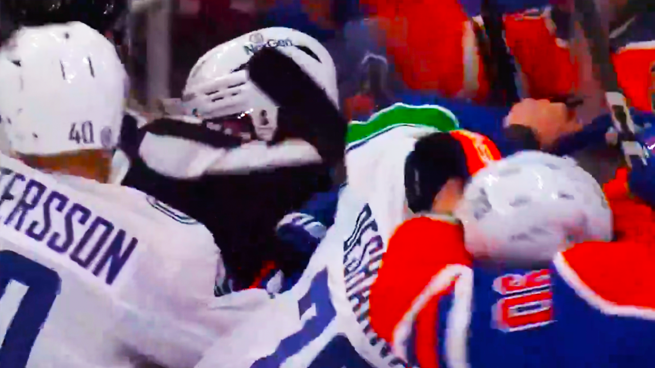 Conor Garland, Zach Hyman, Darnell Nurse, Quinn Hughes Fight | Edmonton Oilers vs Vancouver Canucks 2025 NHL Highlights