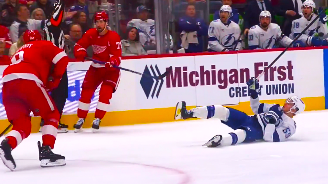 Dylan Larkin goes off for high sticking, Jake Guentzel gets embellishment | Detroit Red Wings vs Tampa Bay Lightning 2025 NHL Highlights