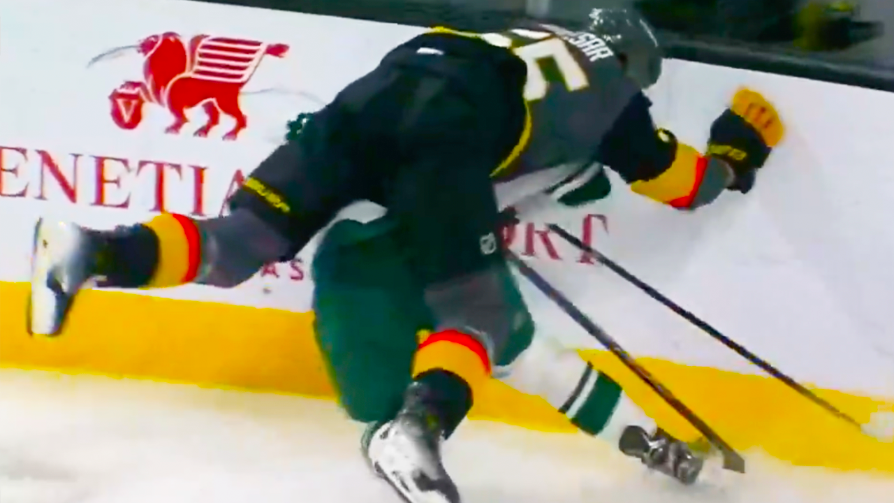 Keegan Kolesar Collision with David Jiricek, heads to the locker room | Vegas Golden Knights vs Minnesota Wild 2025 NHL Highlights