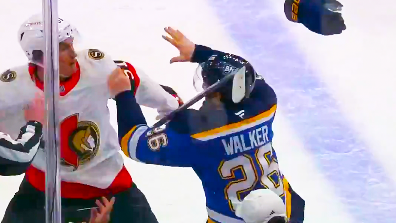 Nathan Walker Cole Reinhardt Fight | St Louis Blues vs Ottawa Senators 2025 NHL Highlights