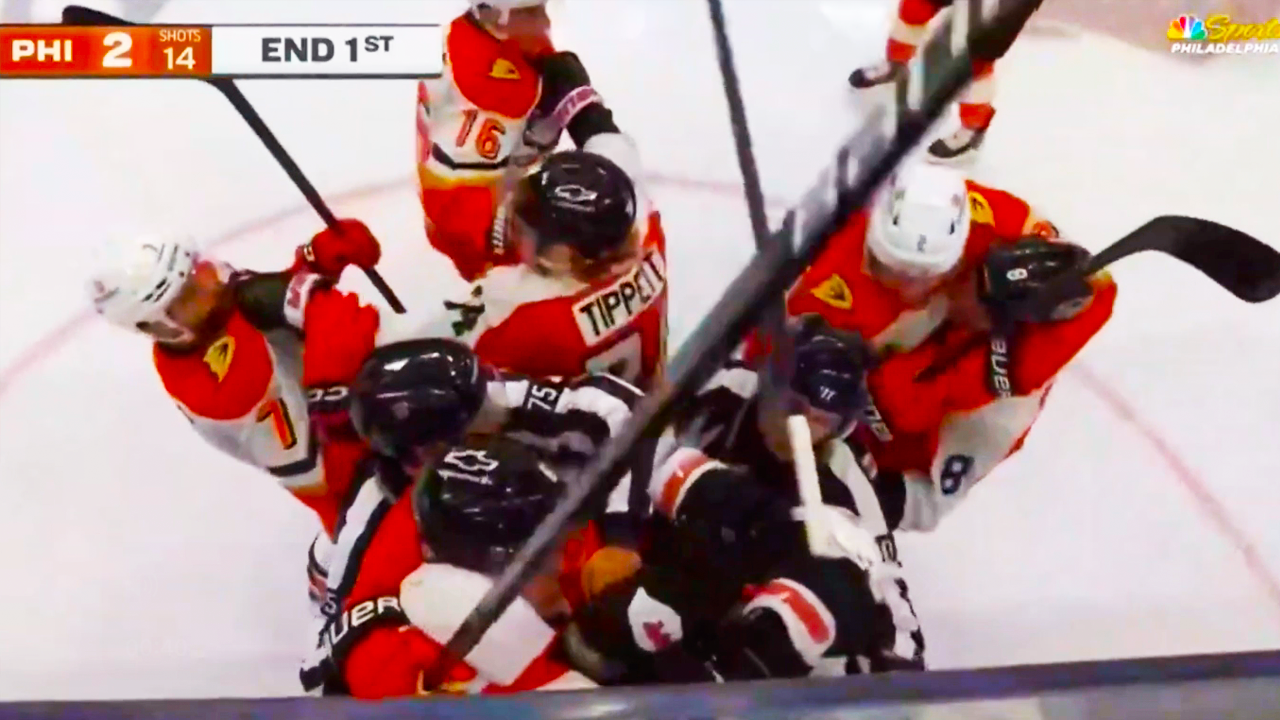 Ross Johnston, Travis Sanheim, Travis Konecny, Egor Zamula Fight | Anaheim Ducks vs Philadelphia Flyers 2025 NHL Highlights