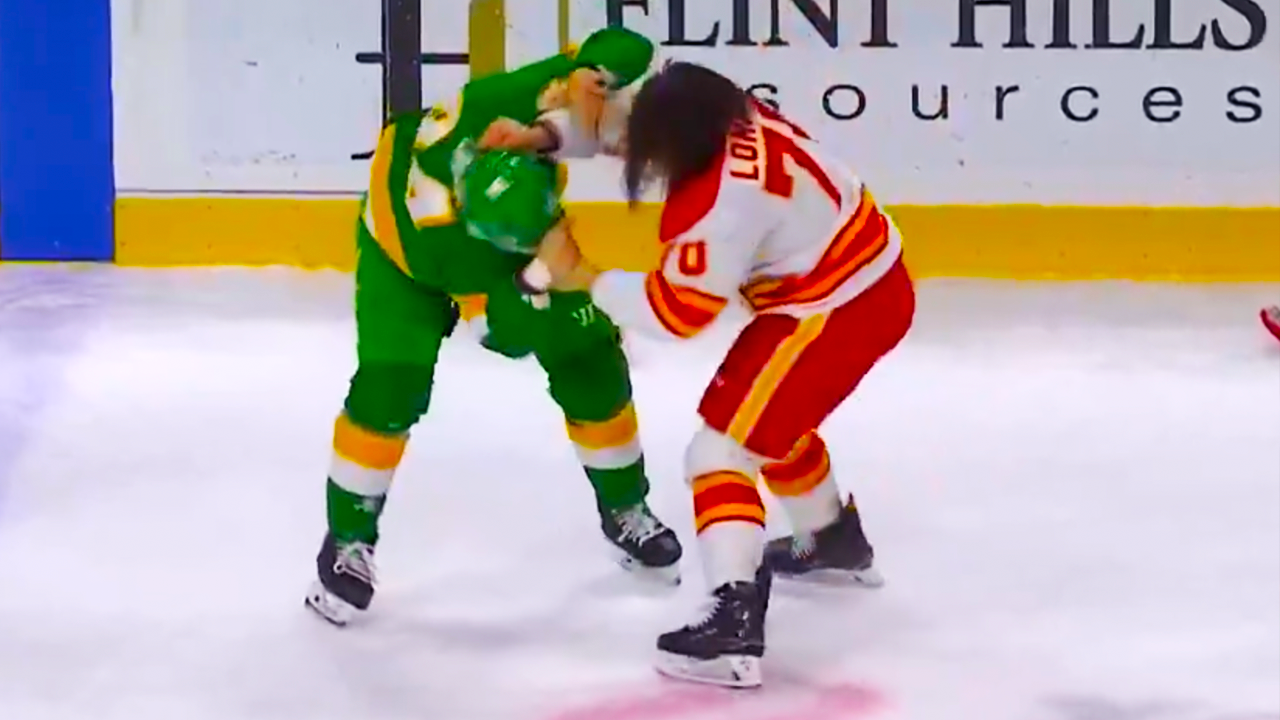Ryan Lomberg Jakub Lauko Fight | Calgary Flames vs Minnesota Wild 2025 NHL Highlights