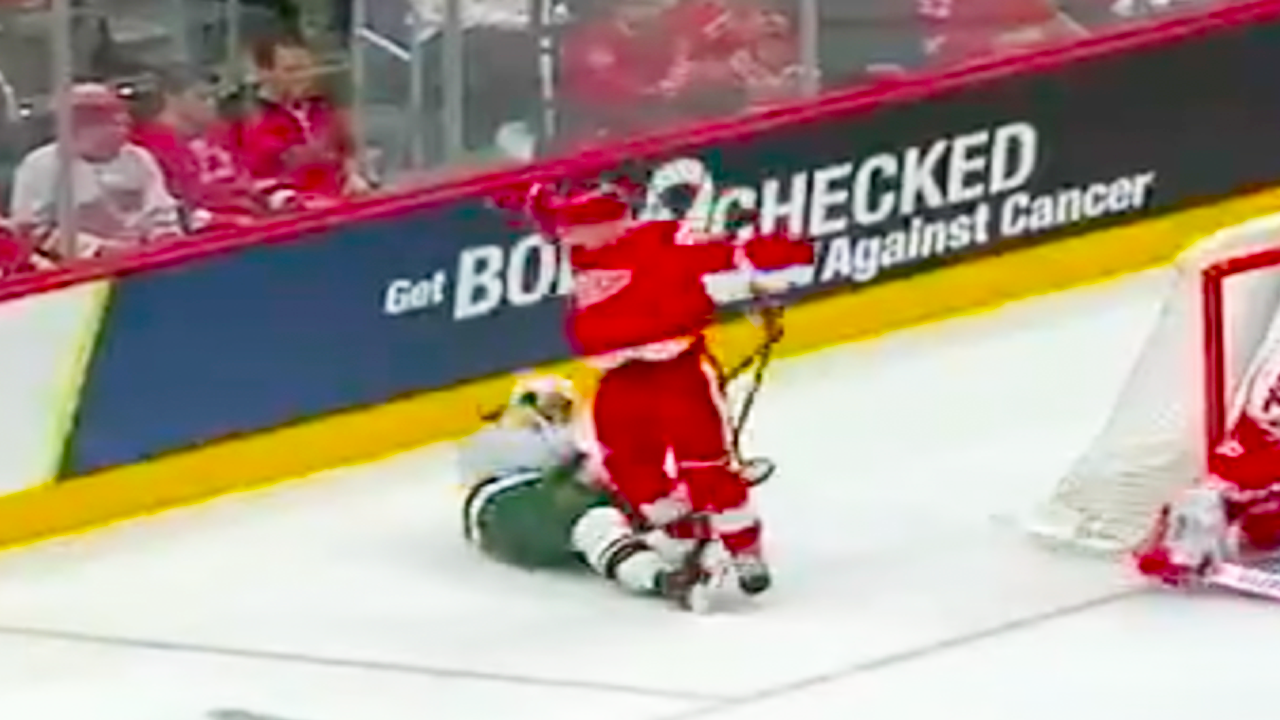 Alex DeBrincat hit on Brock Faber | Minnesota Wild vs Detroit Red Wings 2025 NHL Highlights