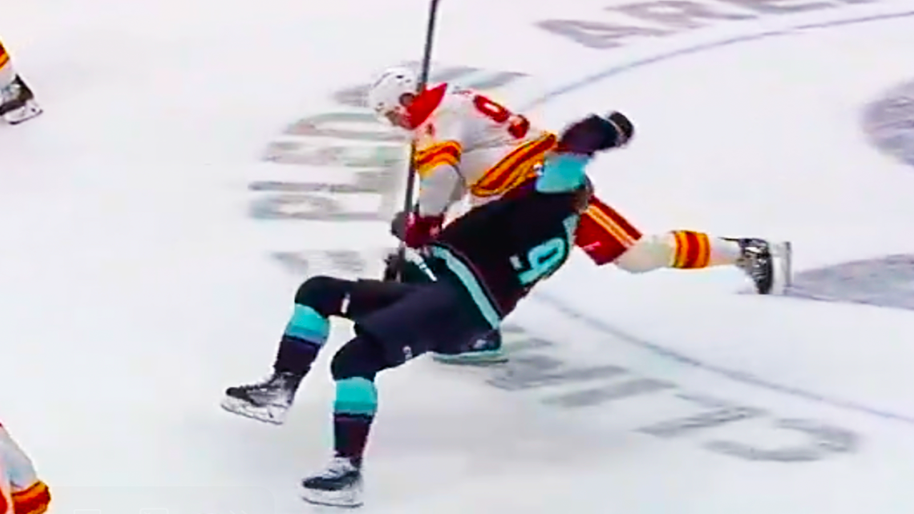 Brayden Pachal Hit on Andre Burakovsky | Seattle Kraken vs Calgary Flames 2025 NHL Highlights