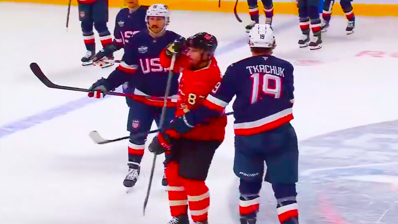 Matthew Tkachuk Pushes Sidney Crosby to Fight | Team USA vs Team Canada 4 Nations Face Off 2025 NHL Highlights