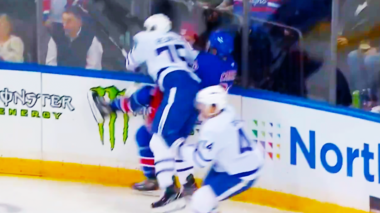 Ryan Reaves Hit on Sam Carrick (HUGE) | New York Rangers vs Toronto Maple Leafs 2025 NHL Highlights