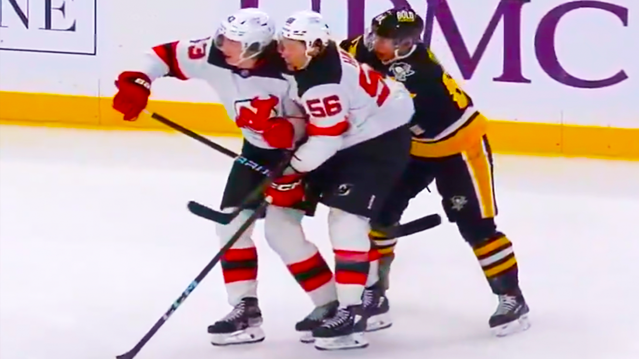 Sidney Crosby Collision w/ Erik Haula & Luke Hughes | New Jersey Devils vs Pittsburgh Penguins 2025 NHL Highlights