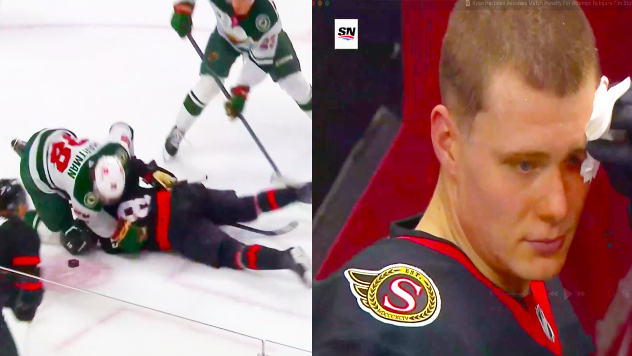 Tim Stutzle Injury From Ryan Hartman & Receives Match Penalty For Attempt To Injure | Ottawa Senators vs Minnesota Wild 2025 NHL Highlights