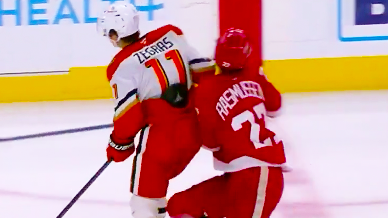 Trevor Zegras Hit on Michael Rasmussen | Anaheim Ducks vs Detroit Red Wings 2025 NHL Highlights