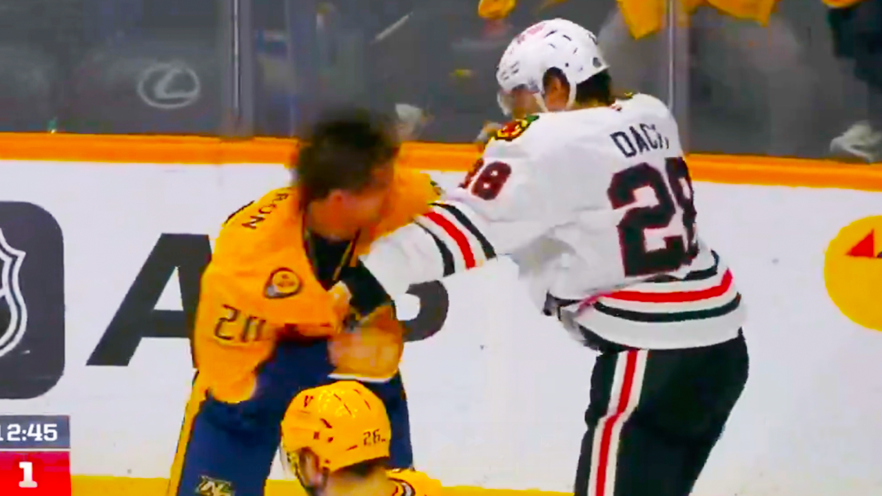 Colton Dach Justin Barron Fight | Nashville Predators vs Chicago Blackhawks 2025 NHL Highlights