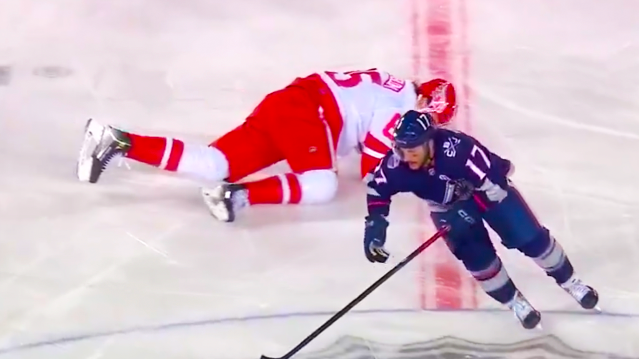 Justin Danforth Hit on Elmer Soderblom | Detroit Red Wings vs Columbus Blue Jackets Stadium Series 2025 NHL Highlights