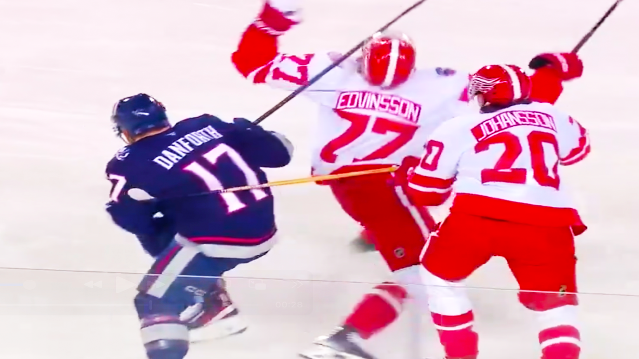 Justin Danforth Hit on Simon Edvinsson No Penalty Call | Detroit Red Wings vs Columbus Blue Jackets 2025 Stadium Series Highlights