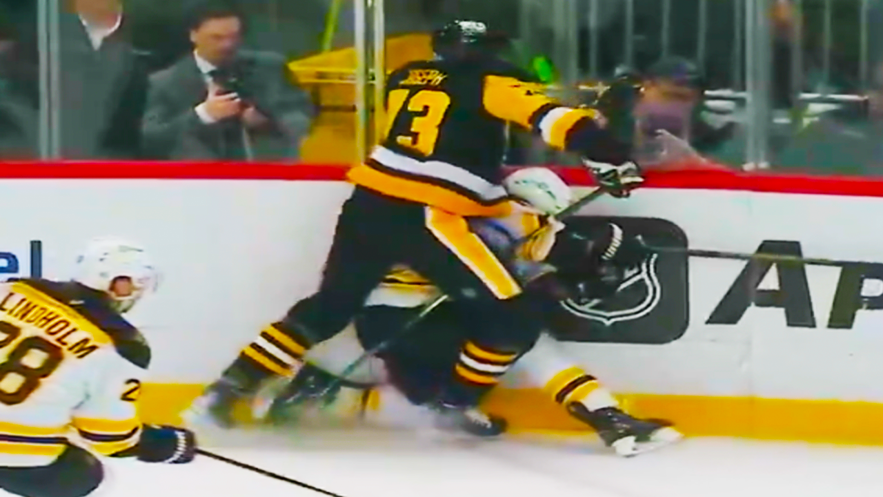 P.O Joseph Boarding Hit on Brad Marchand Injury | Pittsburgh Penguins vs Boston Bruins 2025 NHL Highlights