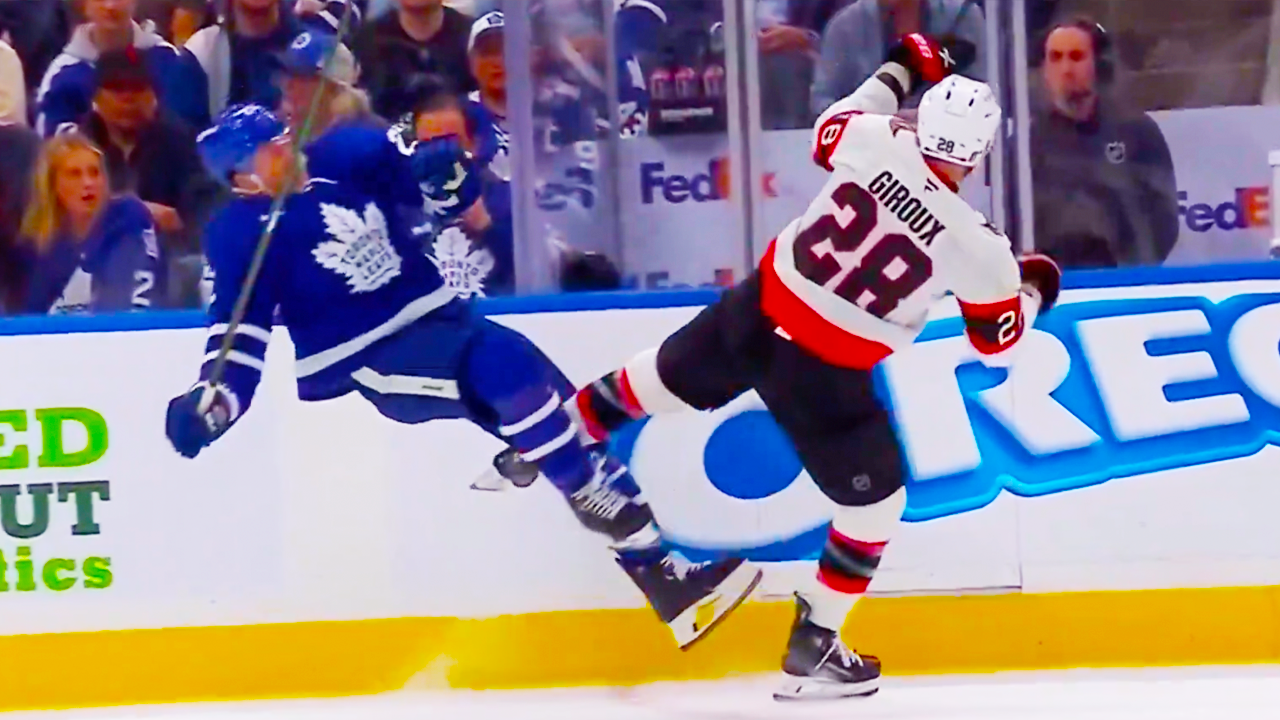 Jake McCabe goes for the hit on Claude Giroux and gets a collision | Ottawa Senators vs Toronto Maple Leafs 2025 NHL Playoffs Highlights