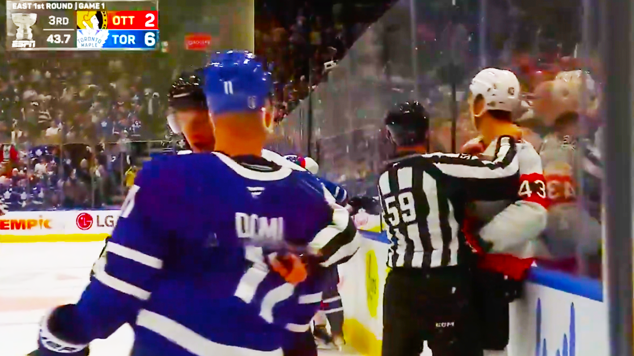 Max Domi Adam Gaudette Fight | Ottawa Senators vs Toronto Maple Leafs 2025 NHL Playoffs Highlights