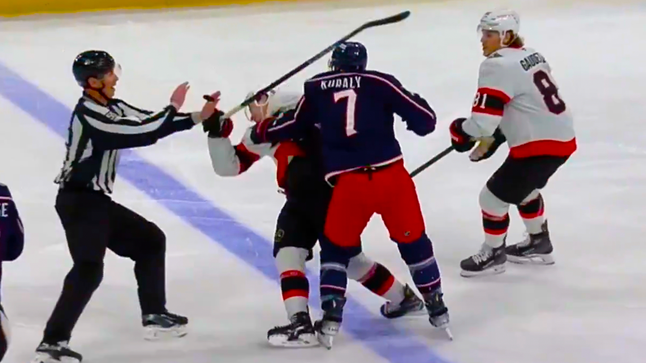 Sean Kuraly Matthew Highmore Fight | Ottawa Senators vs Columbus Blue Jackets 2025 NHL Highlights