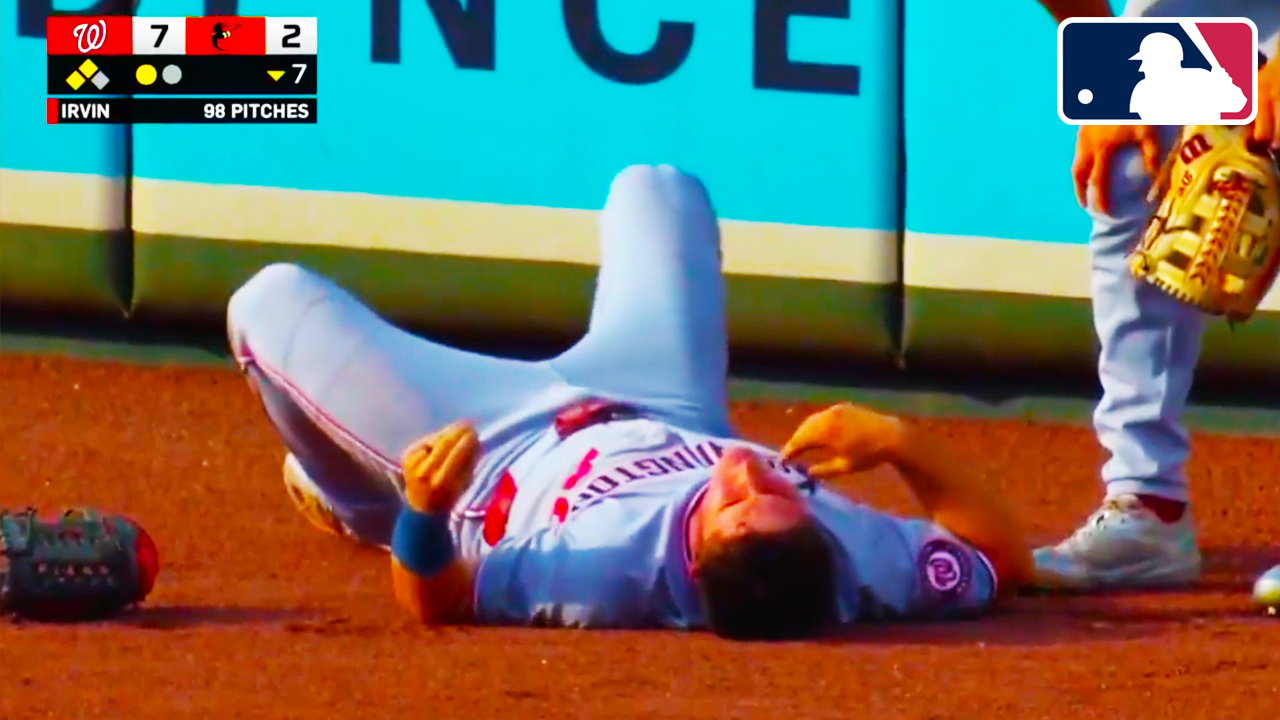 Jacob Young Injury down and hurt after colliding with the wall | Washington Nationals vs Baltimore Orioles 2025 MLB Highlights