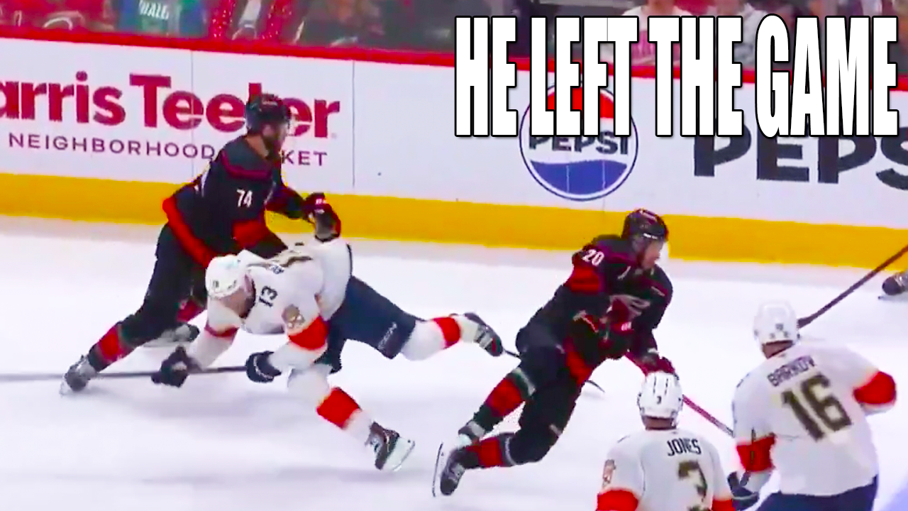 Sebastian Aho Hit on Sam Reinhart Injury | Panthers vs Hurricanes 2025 NHL Eastern Conference Final Highlights