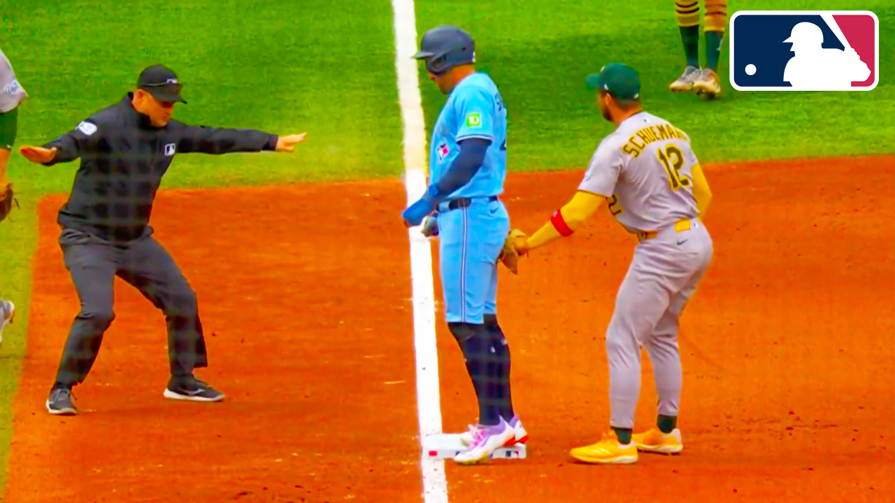 George Springer was ruled out after being tagged while jumping on the bag | Blue Jays vs Athletics Highlights