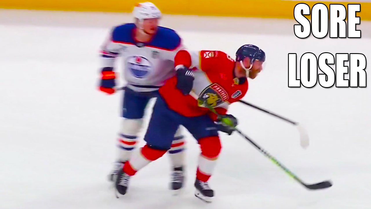 Trent Frederic breaking his stick with cross-checks on Sam Bennett | Panthers vs Oilers 2025 NHL Stanley Cup Final