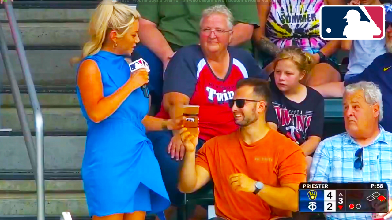 Trevor Plouffe buys a beer for fan who caught Byron Buxton’s Home Run | Twins vs Brewers 2025 MLB Highlights