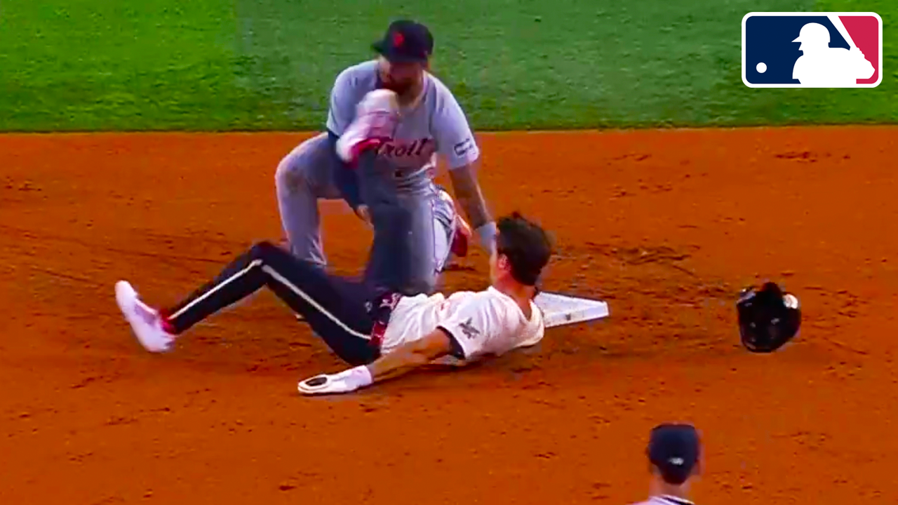Evan Carter got a face full of glove and Gleyber Torres got a face full of cleat | Tigers vs Rangers