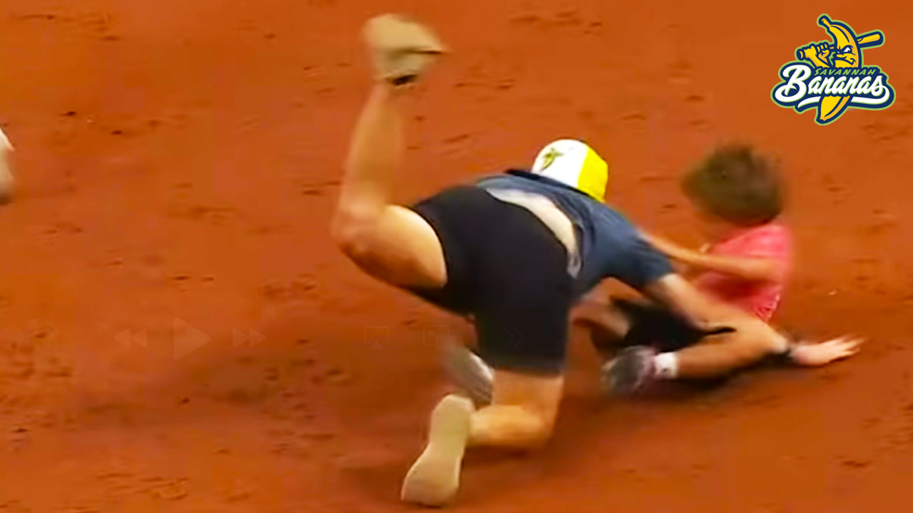 Father and Son Fall During Banana Ball Game Race | Savannah Bananas vs The Party Animals