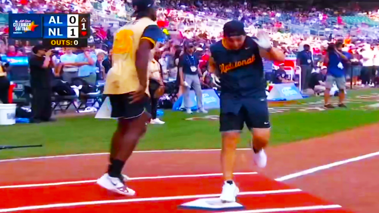 Talkin Jake Storiale Inside the Park Home Run Off Quavo in Celebrity Softball (Jomboy)