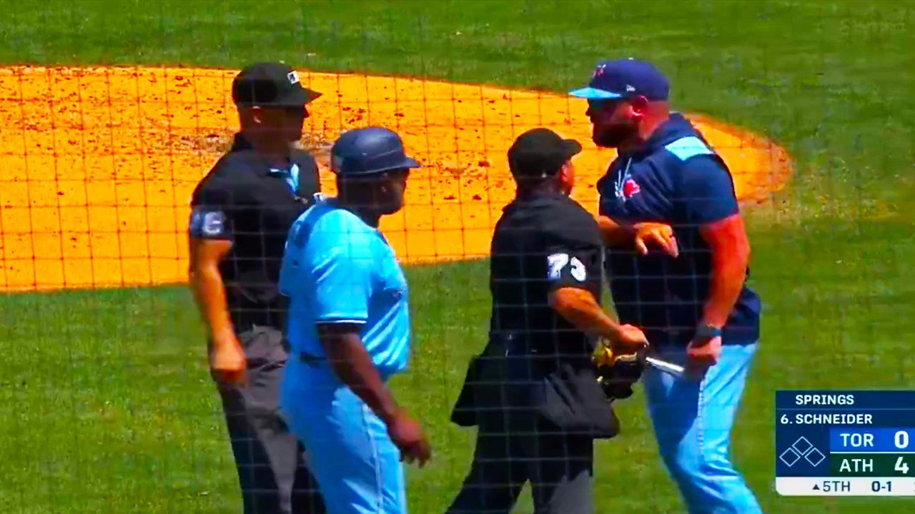 John Schneider Furious with Umpire After Davis Schneider’s Home Run Called Foul | Bluejays vs Athletics 2025 MLB Highlights