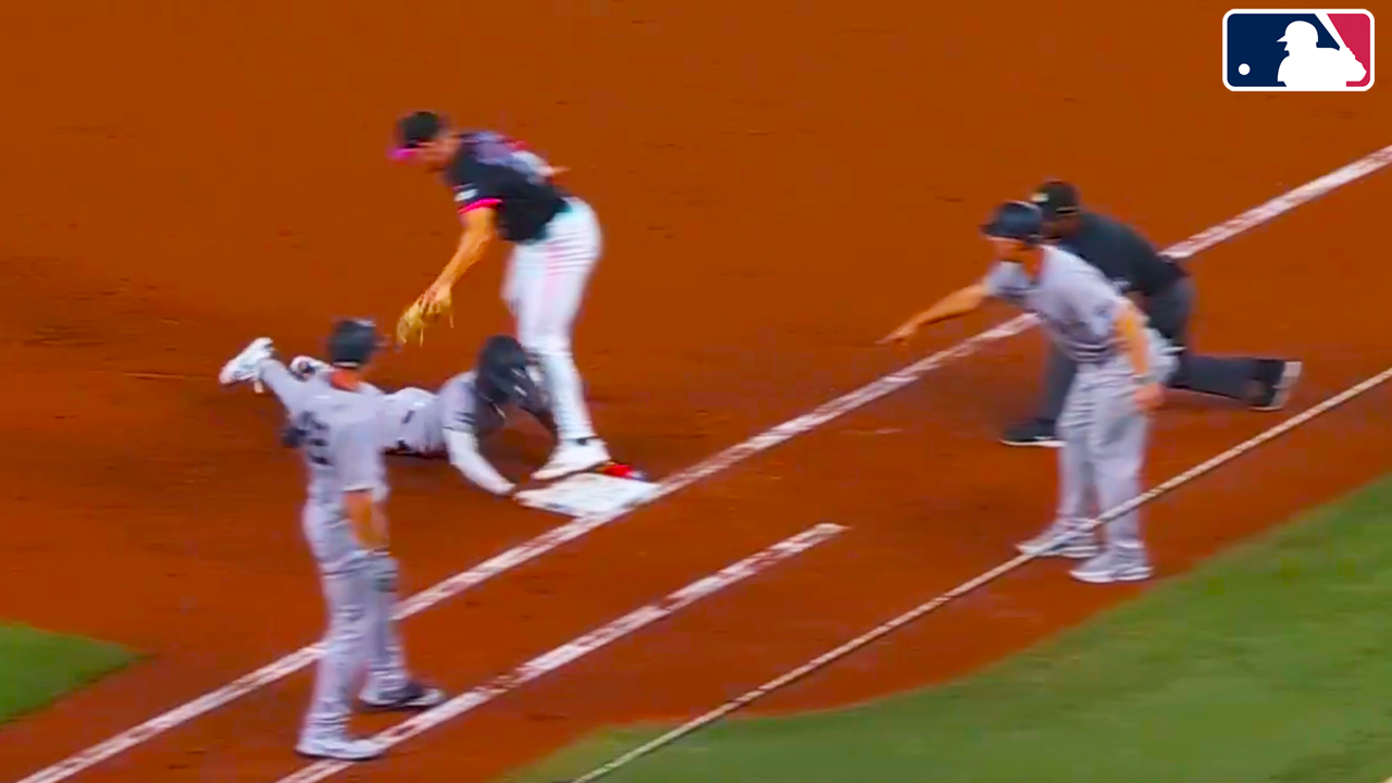 Jazz Chisholm falls asleep at first base and gets caught for a double play | Yankees vs Marlins 2025