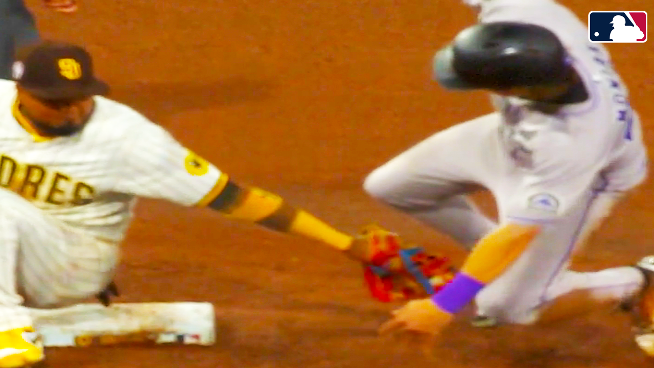 Mickey Moniak’s crazy slide to avoid tag at 2nd | Padres vs Rockies 2025 MLB Highlights