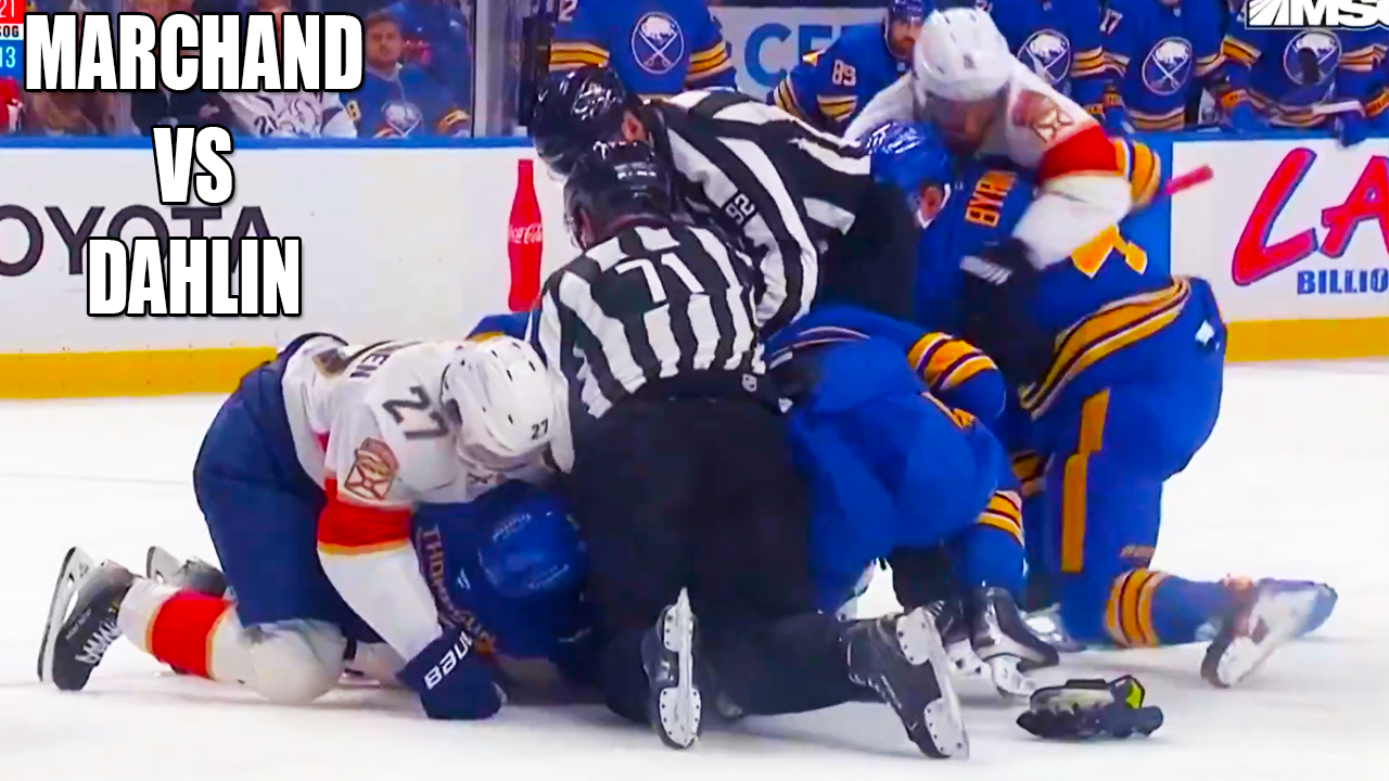 Brad Marchand Rasmus Dahlin Fight Scrum | Florida Panthers vs Buffalo Sabres 2025 NHL Highlights