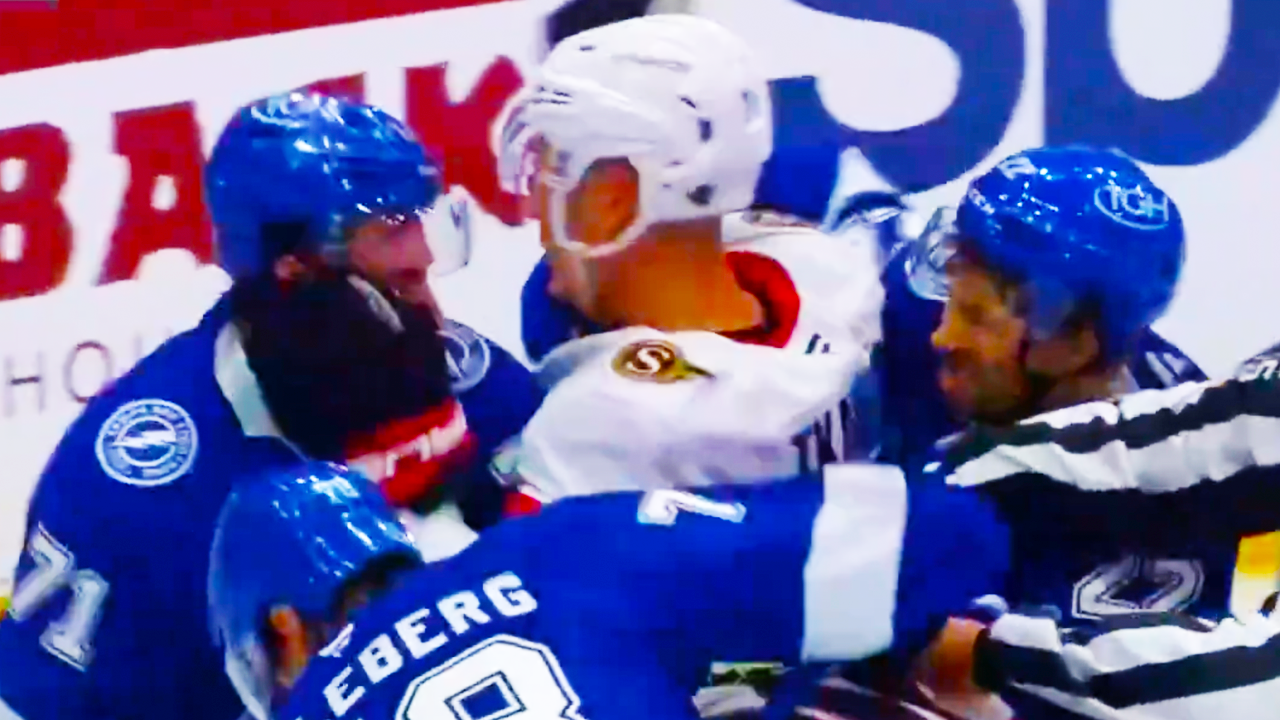 Brady Tkachuk fights three Tampa Bay players at once | Senators vs Lightning 2025 NHL Highlights
