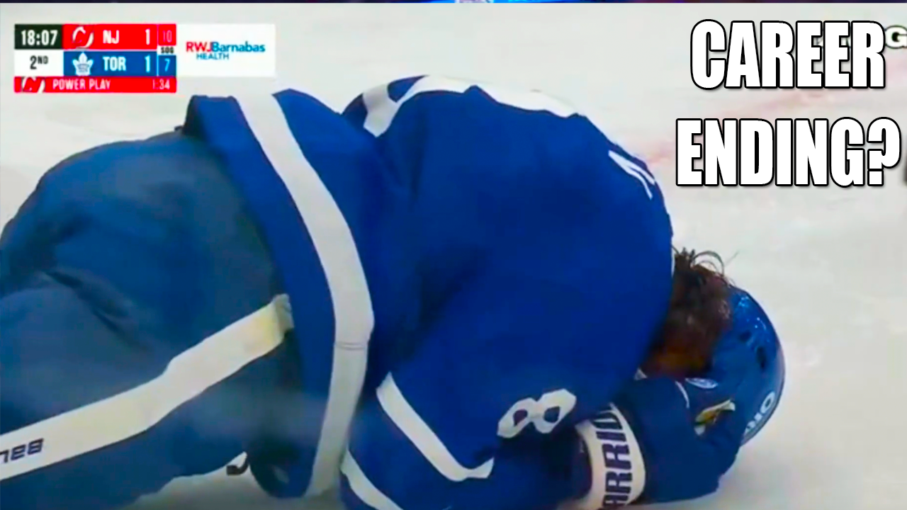 Chris Tanev Injury Leaves Game After Making Contact With Dawson Mercer | Devils vs Maple Leafs 2025 Highlights