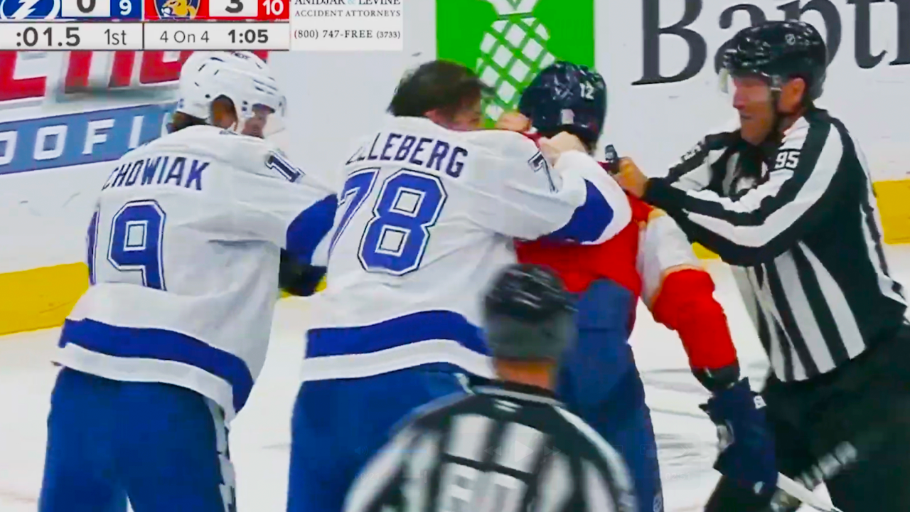 Emil Lilleberg Jonah Gadjovich End of First Period Fight Scrum | Lightning vs Panthers 2025 NHL Pre-Season Highlights